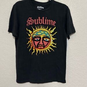 Black Short Sleeve Tee with Vibrant‎ Sun Graphic